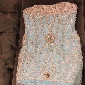 Baby Blue Dress with Pearls and Crystals